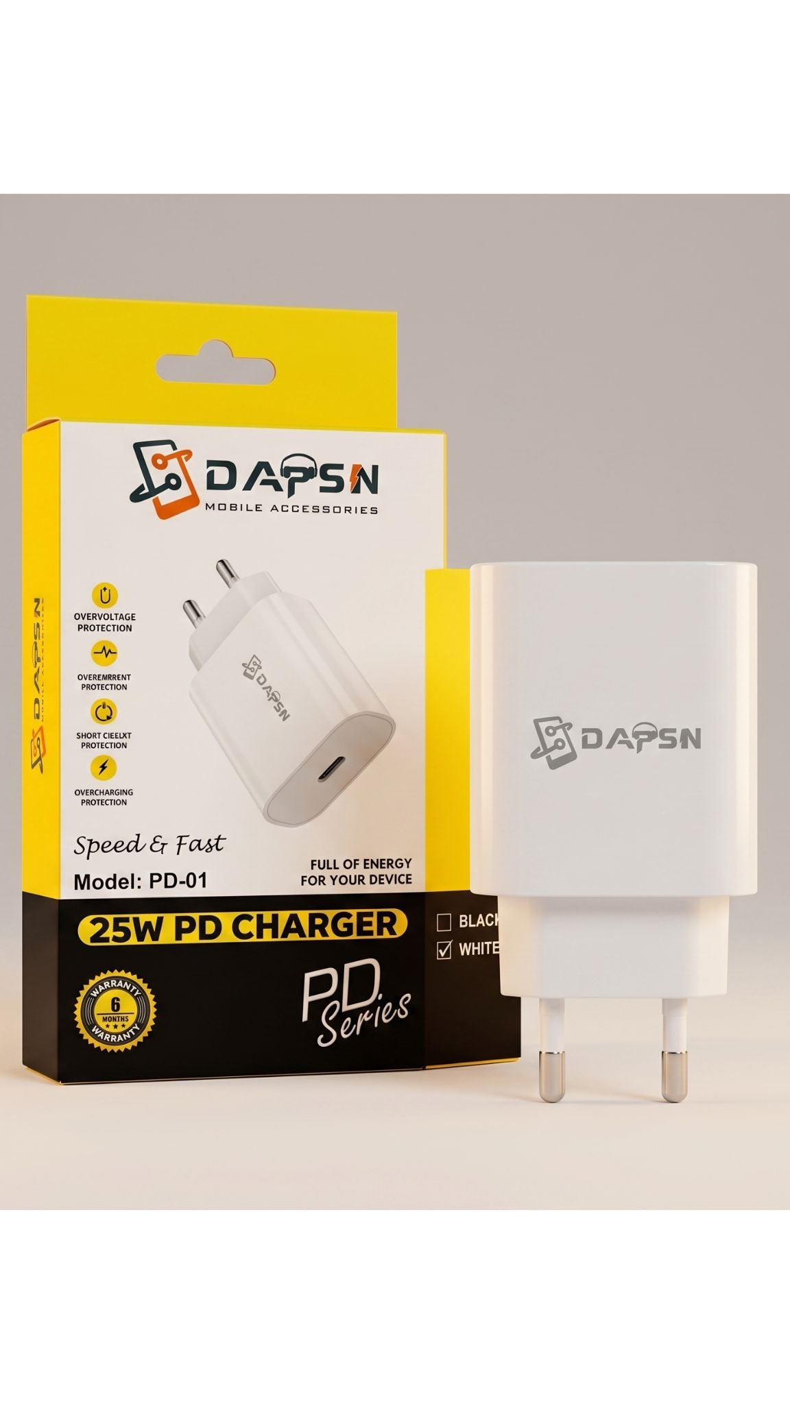 DAPSN 25W PD Fast Charger Adapter USB Type-C Wall Charger with Overvoltage Protection