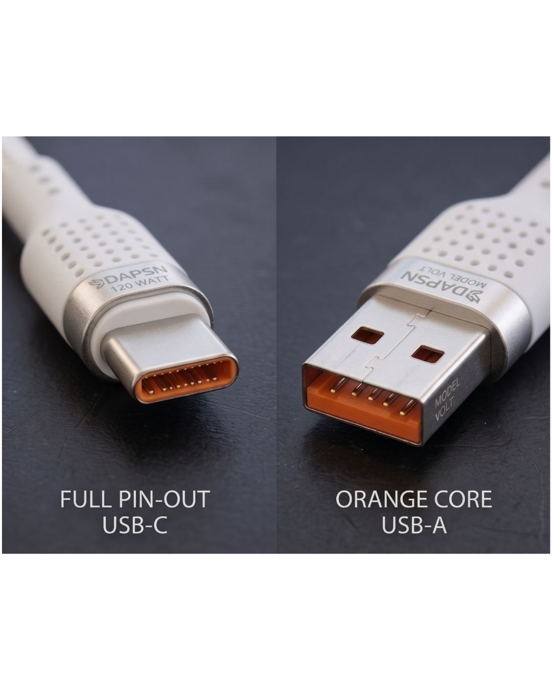 DAPSN Thread Series VOLT 120W USB-A to Micro USB Fast Charging Cable with LED Indicator | 8A | Data Sync | White | 1 Meter