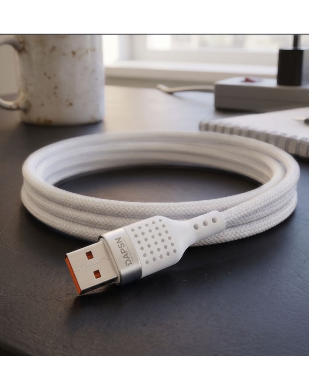 DAPSN Thread Series VOLT 120W USB-A to Micro USB Fast Charging Cable with LED Indicator | 8A | Data Sync | White | 1 Meter